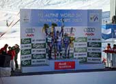 Siegerehrung: Weltmeister + Goldmedaillengewinner: Bode Miller, (USA), Silber: Hans Knauss (A), Bronce: Erik Schlopy (USA) 